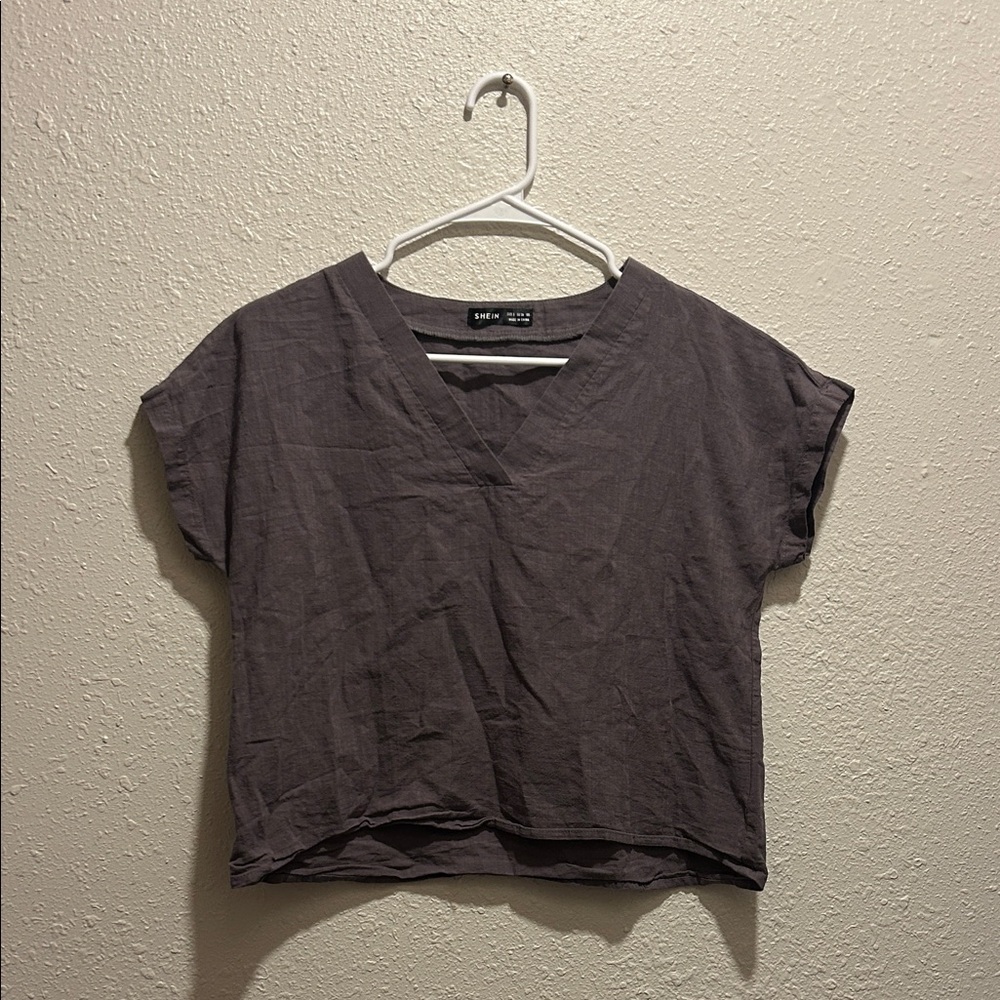 SHEIN Charcoal V-Neck Short Sleeve Top